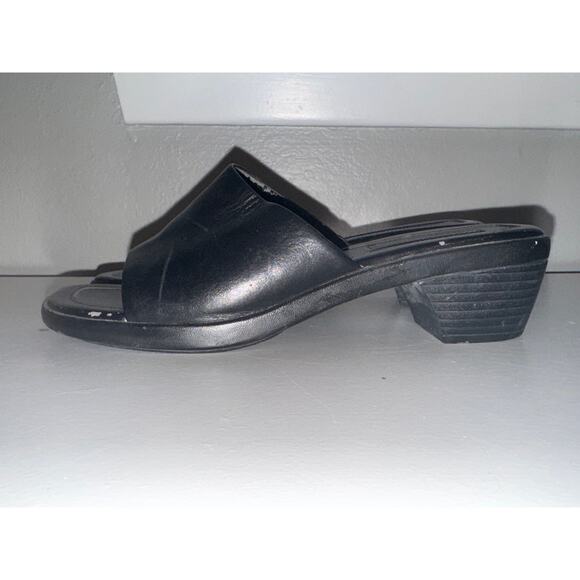 Y2K Black Nine West Leather Platform Slides Sandal Womens 7 Open Toe 1.5" Heel - Picture 3 of 7